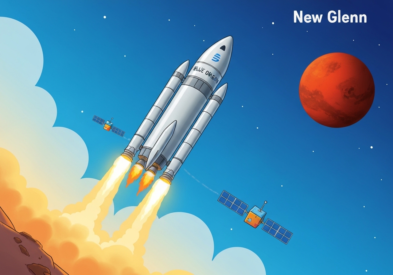 Blue Origins nye rakett New Glenn skyter opp to satellitter mot Mars